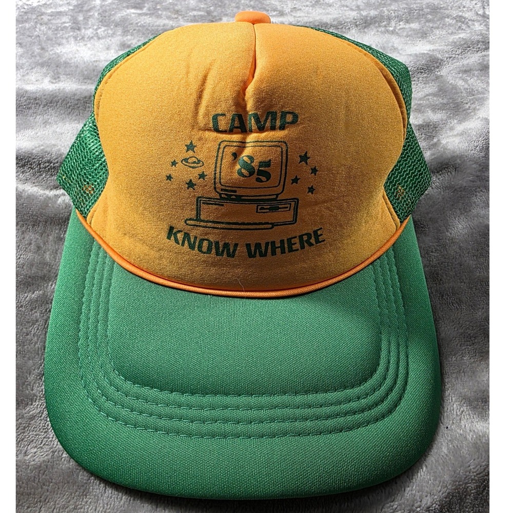 Stranger Things Trucker Hat Mens OS Green Yellow Camp Know Where 85 Hat NEW